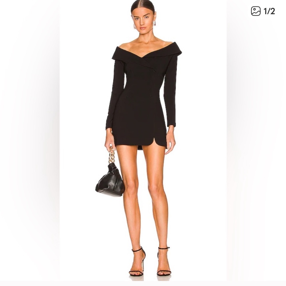 30. ASTR Label BLACK Off The Shoulder TUXEDO COLLAR Long Sleeve COCKTAIL DRESS